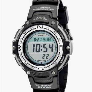 Casio Black and Silver Digital Watch with Compass